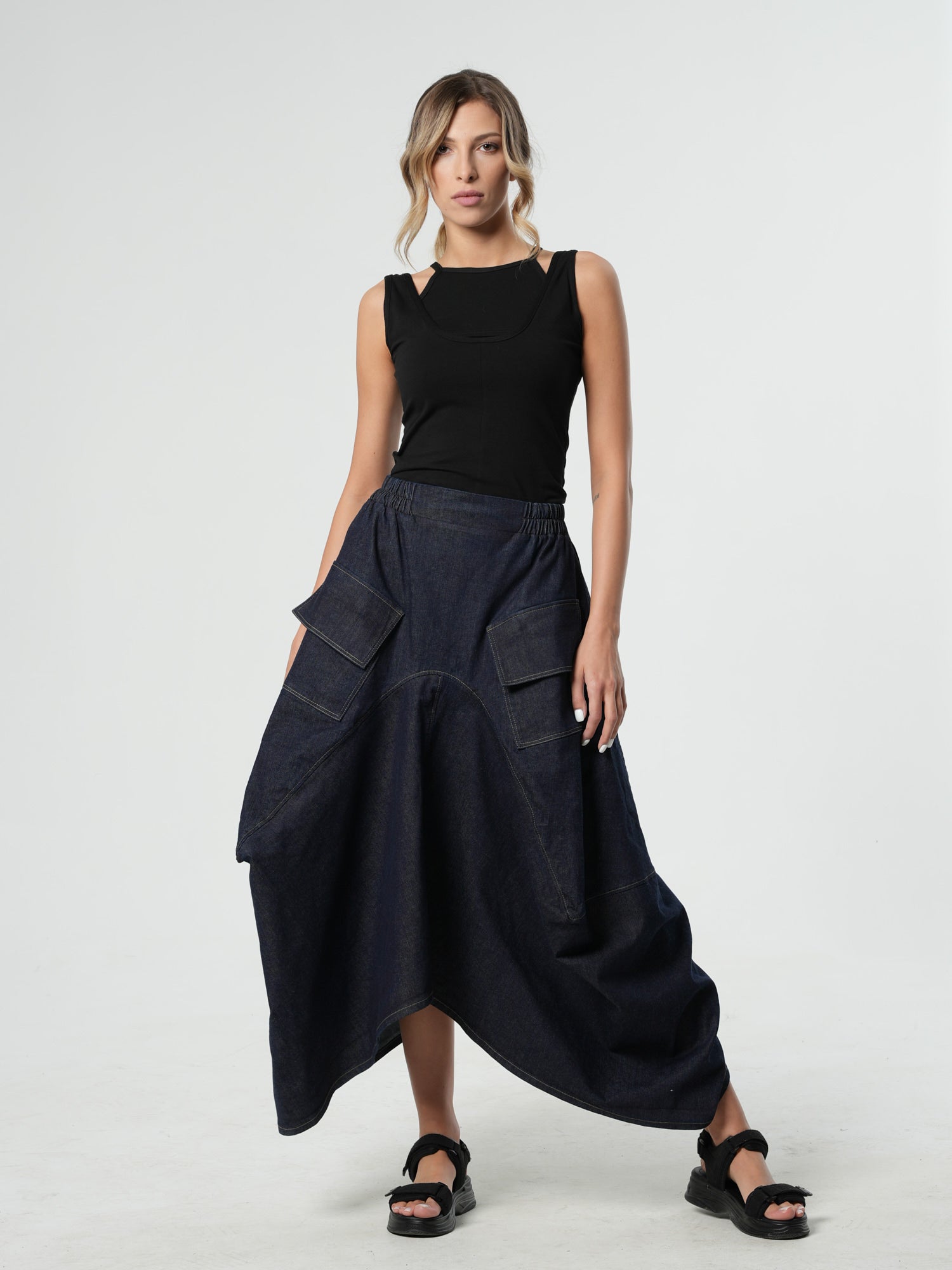 【AJO AJOBYAJO】25SS★ Asymmetrical Long Skirt Denim Pants AJOBYAJO】Wool Blend Asymmetrical Long Skirt Pants | OUR