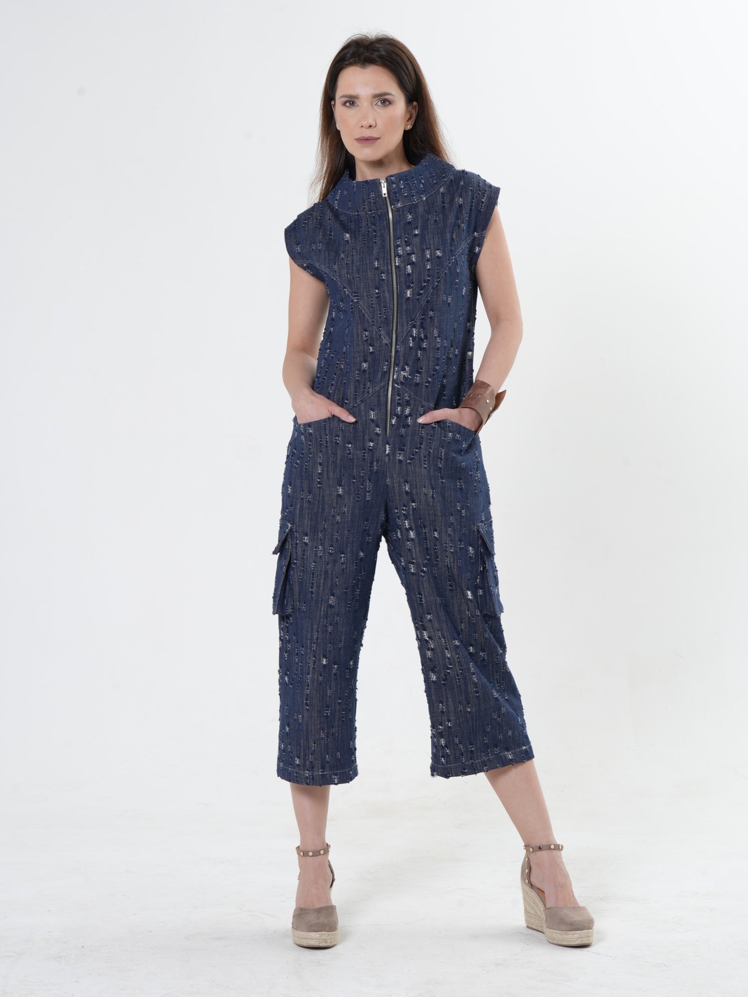 Distressed Zip Front Jumpsuit main image 0
