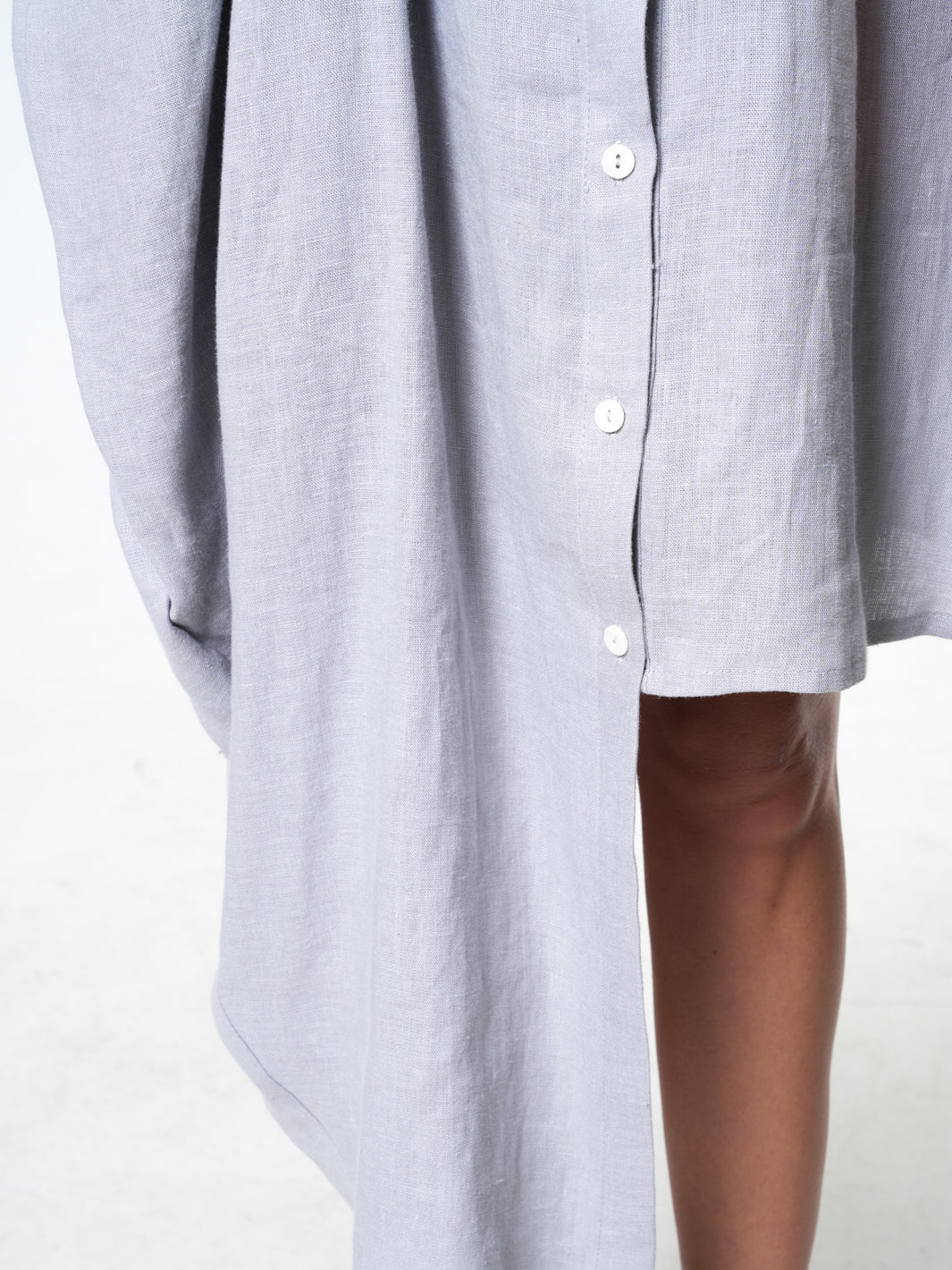 Collared Linen Shirt Dress In Gray