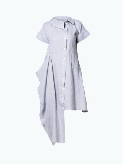 Collared Linen Shirt Dress In Gray