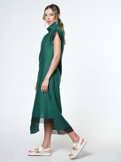 Asymmetrical Linen Dress In Green