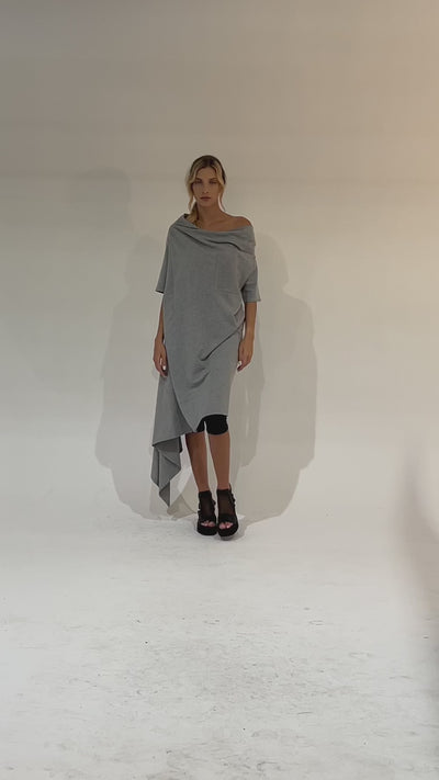 Oversize Open Shoulder Gray Dress