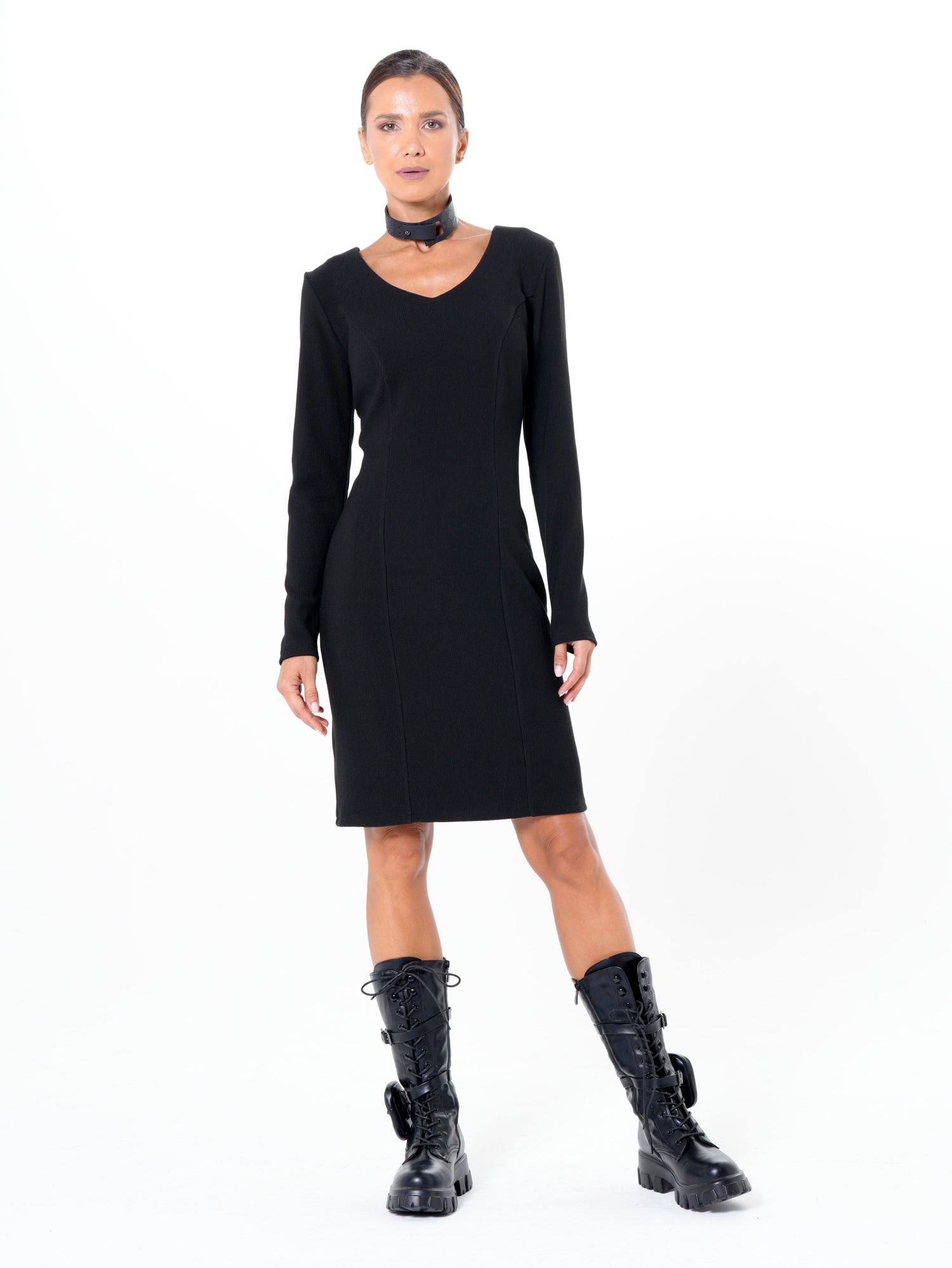 Long Sleeve Sheath Dress In Black – Metamorphoza