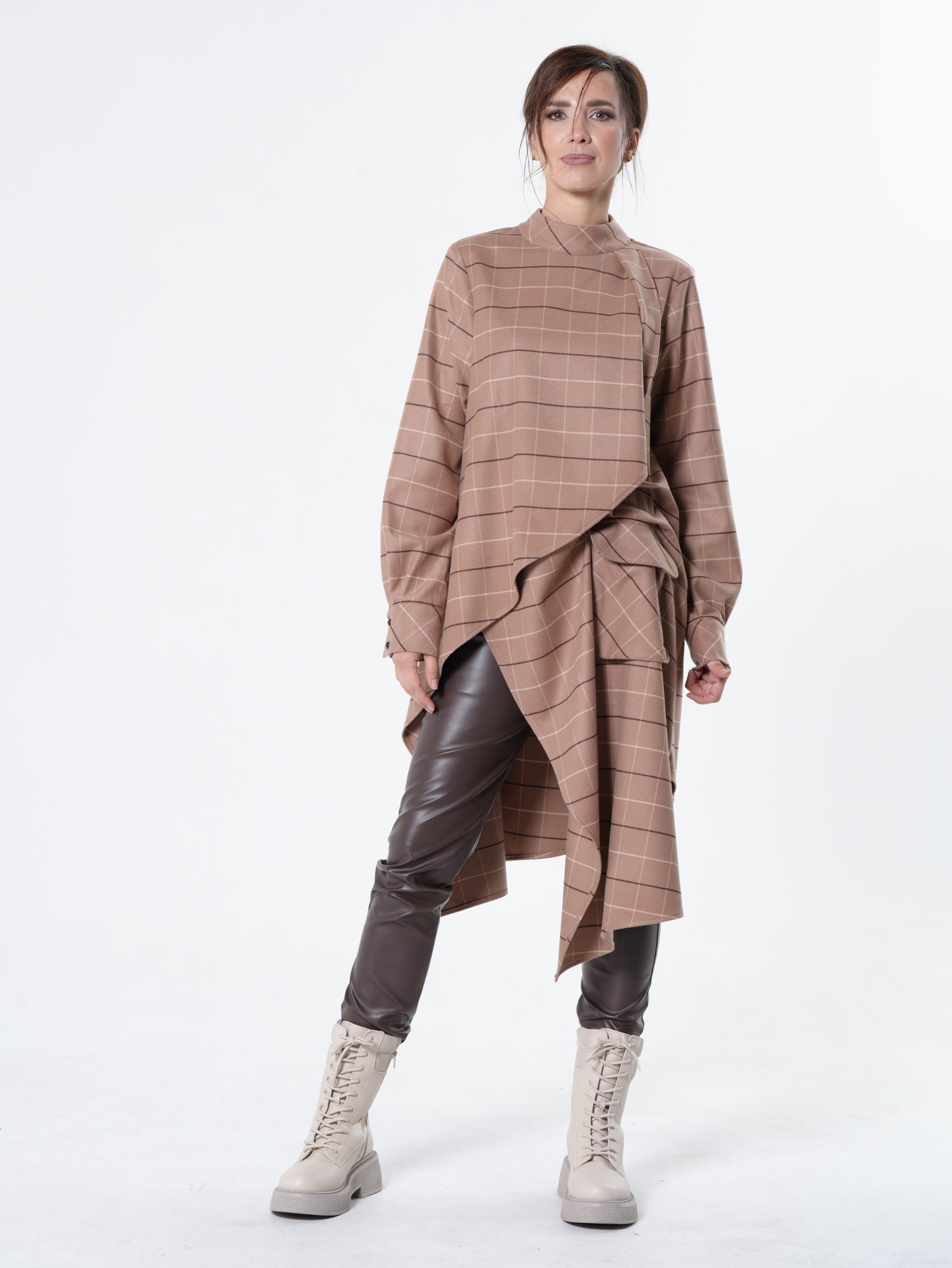 Checked Asymmetric Tunic Shirt – Metamorphoza