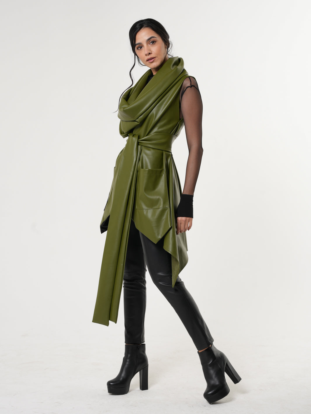 Avant Garde Eco-Leather Vest In Green – Metamorphoza