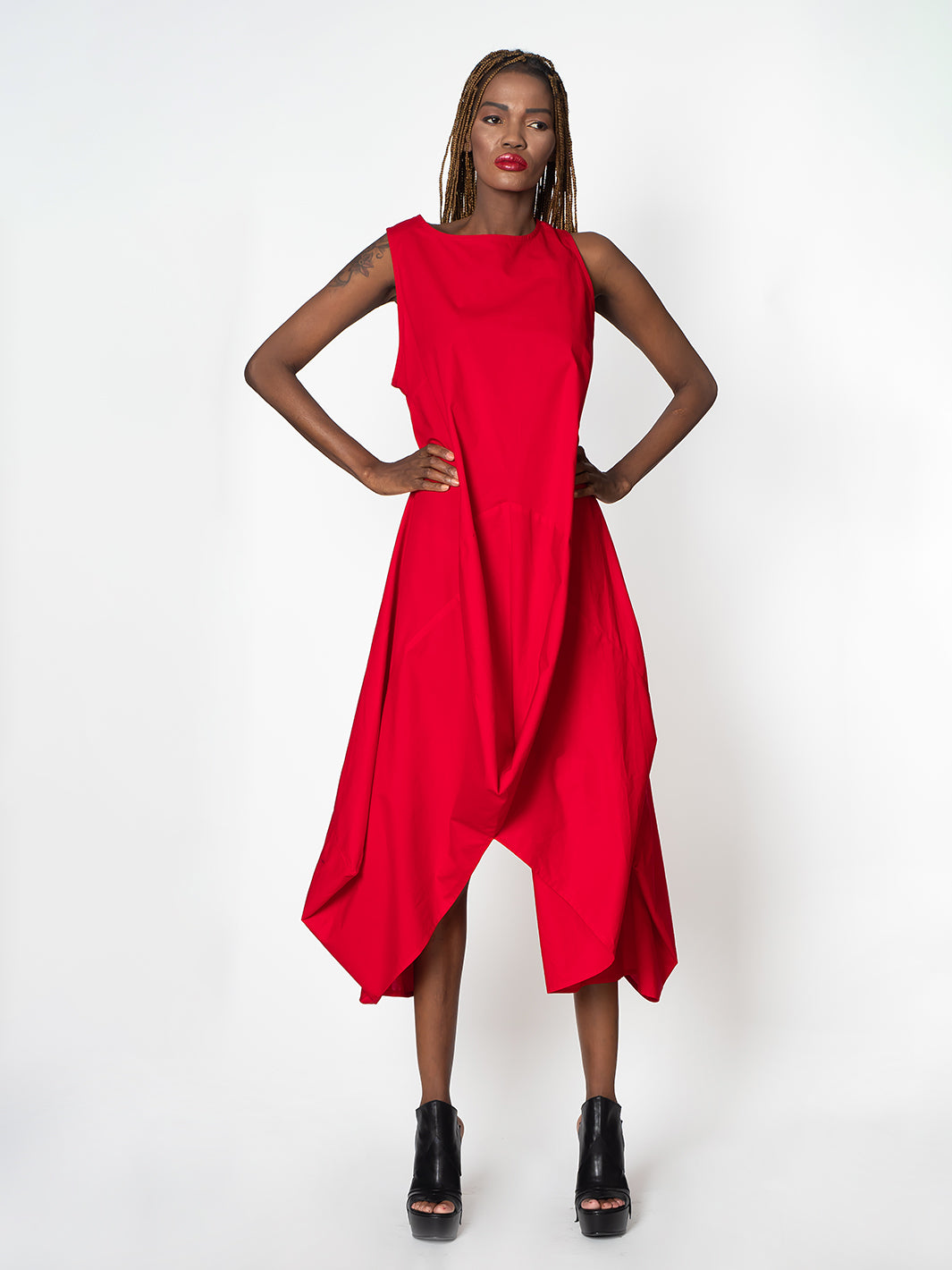Asymmetric Sleeveless Red Dress – Metamorphoza