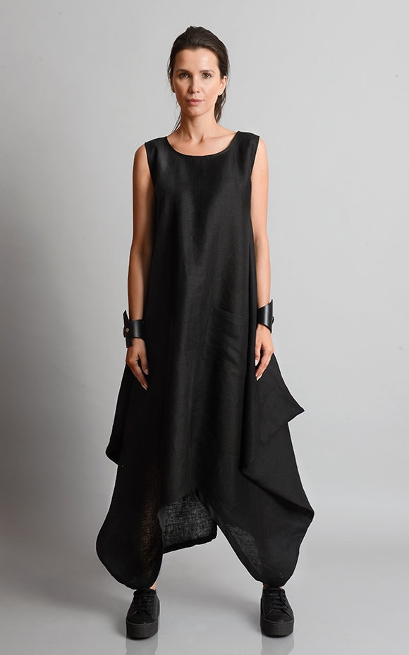 Oversized Linen Dress In Black – Metamorphoza