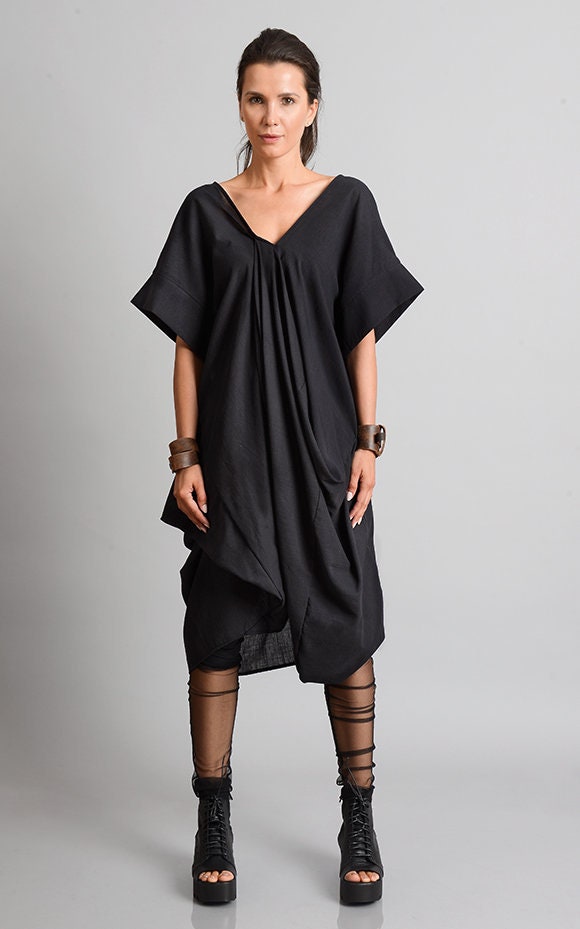 loose tunic dress Black Loose Tunic With Linen – Metamorphoza