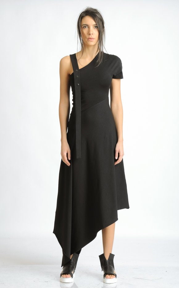 Asymmetric Cotton Black Dress Metamorphoza Asymmetric Cotton Black Dress Metamorphoza