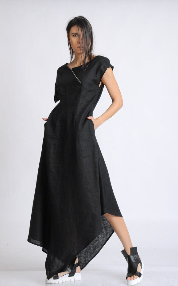 Long Loose Black Linen Dress Long Loose Black Linen Dress