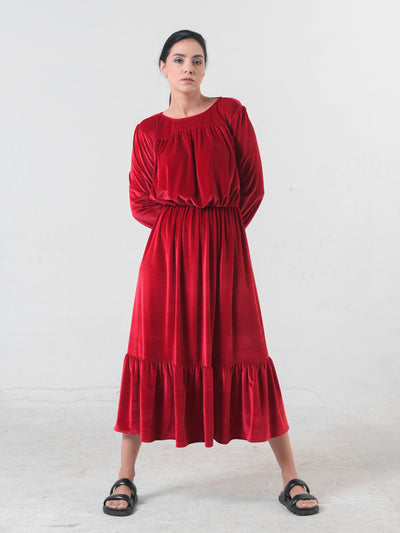 Long Velvet Dress In Red