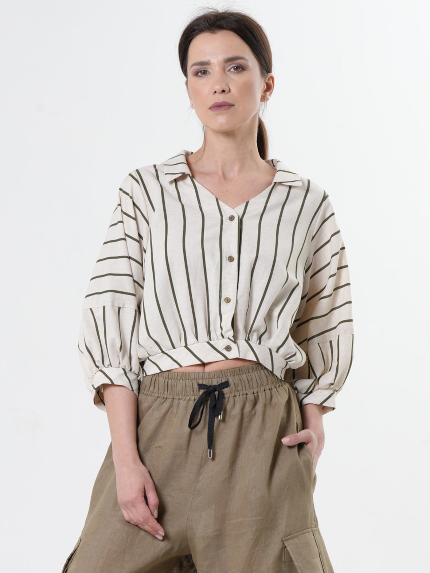 Oversize Linen Short Top in Black