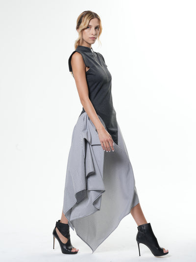 Asymmetric Stripped Pattern Dress With Gray Top