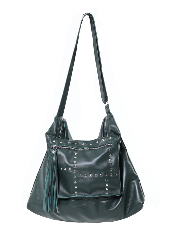 バッグ MABIANI leather tote bag studs Andrea Mabiani Metallic Lamb Leather Round Tote Bag with
