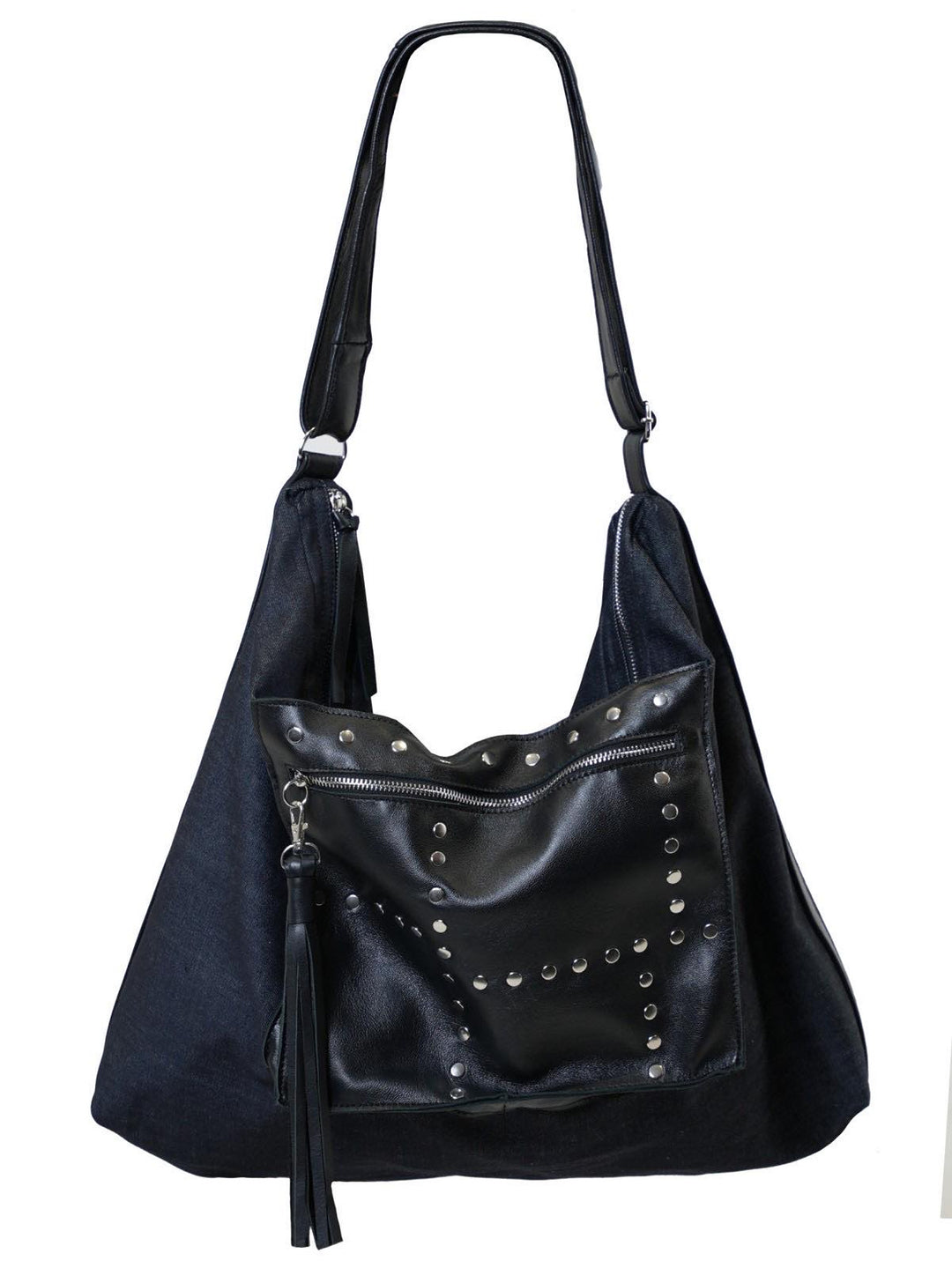 Oversized Slouchy Tote Bag - Denim and Leather – Metamorphoza