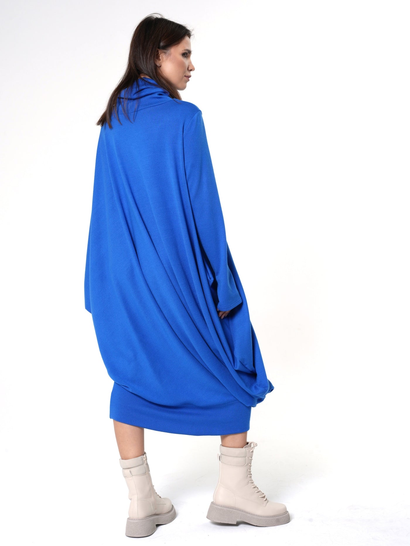 Soft Loose Turtleneck Dress In Royal Blue