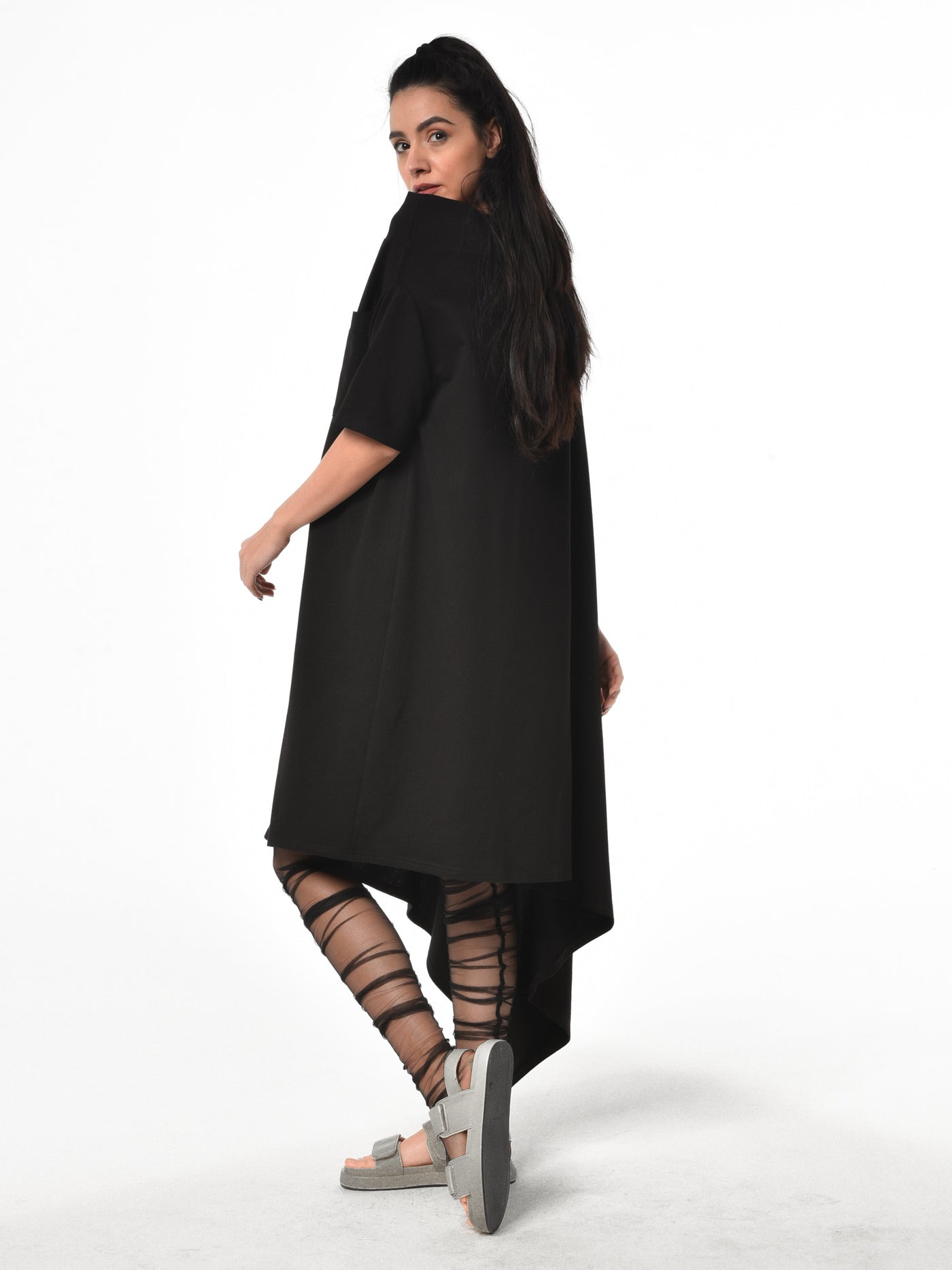 Oversize Open Shoulder Black Dress