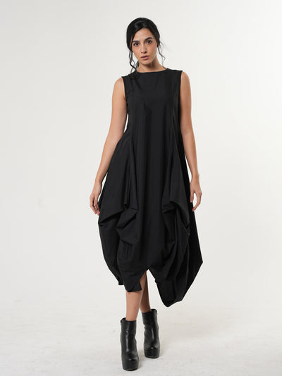 Sleeveless Black Dress With Drapings