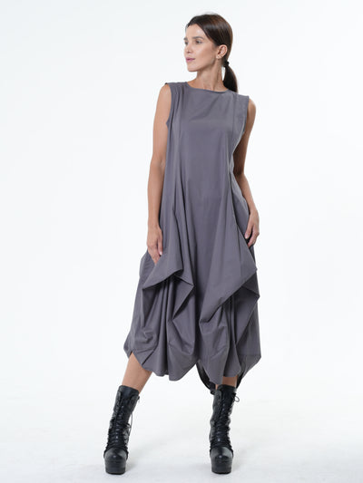 Sleeveless Gray Dress With Drappings