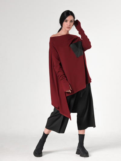 Oversize Knitted Tunic In Burgundy