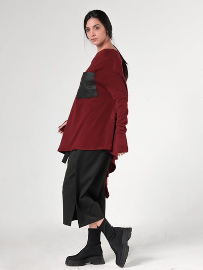 Oversize Knitted Tunic In Burgundy