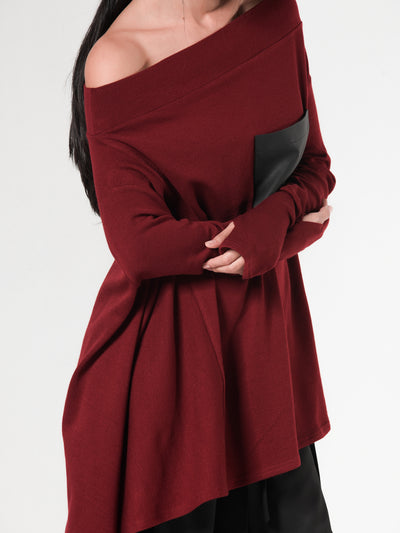 Oversize Knitted Tunic In Burgundy