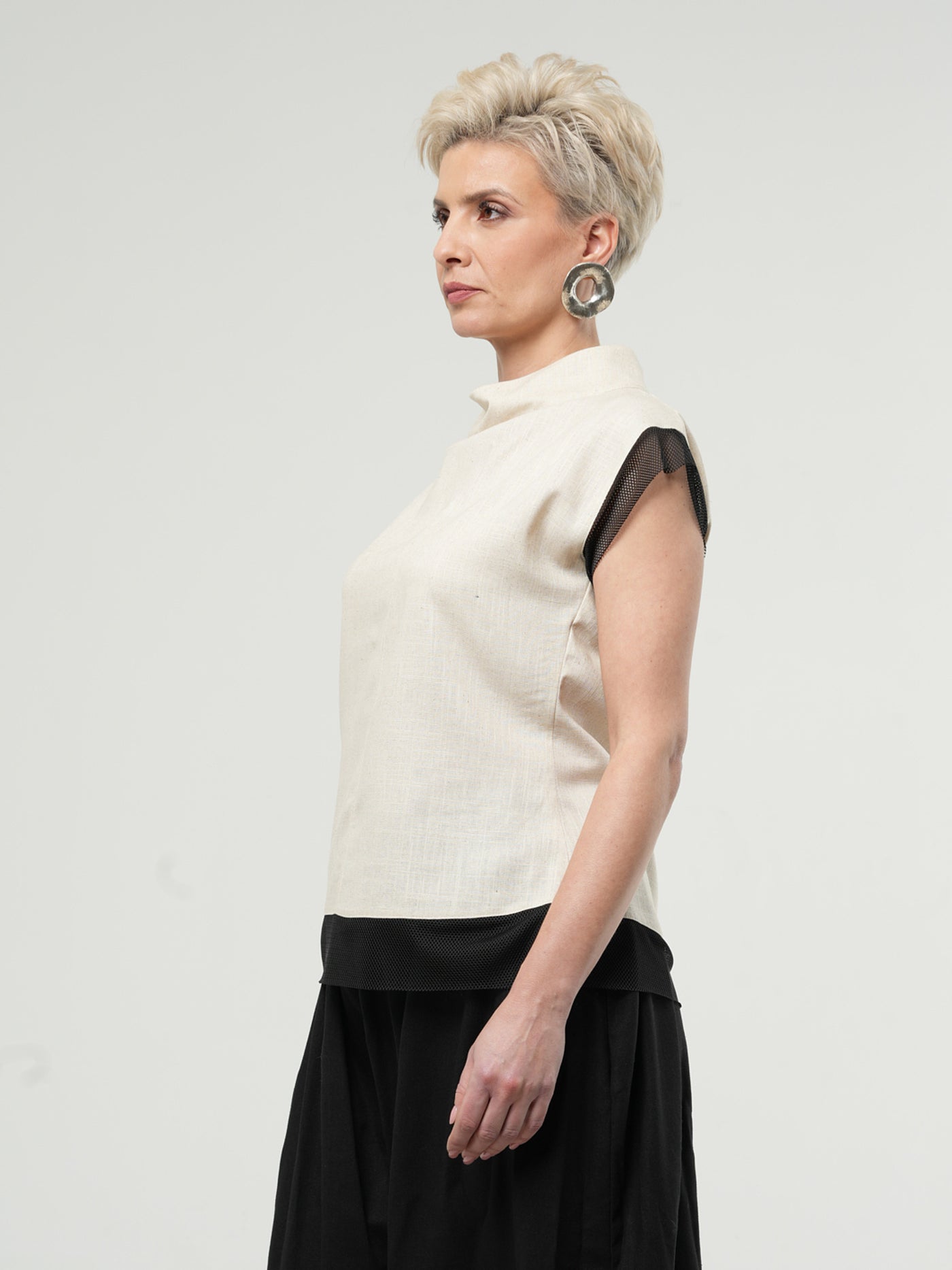 Turtleneck Linen Top In Beige