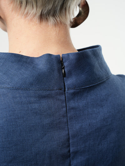 Rollkragenpullover aus Leinen In Blau