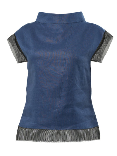 Turtleneck Linen Top In Blue