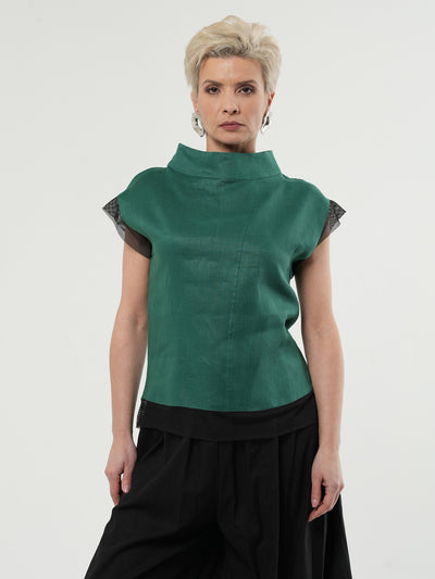 Turtleneck Linen Top In Green