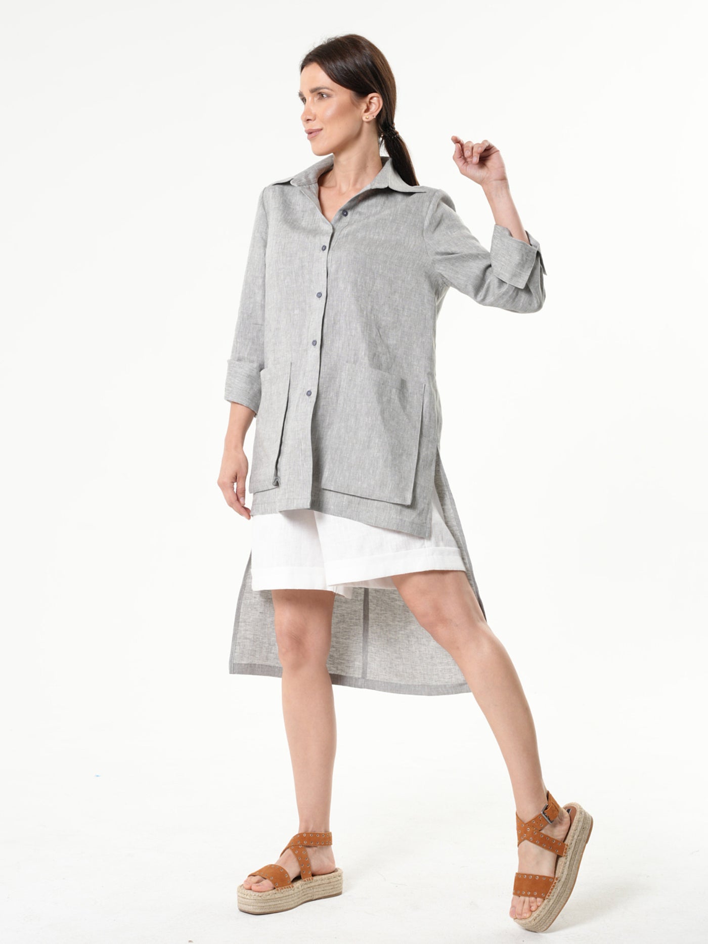 Asymmetric Linen Shirt In Gray