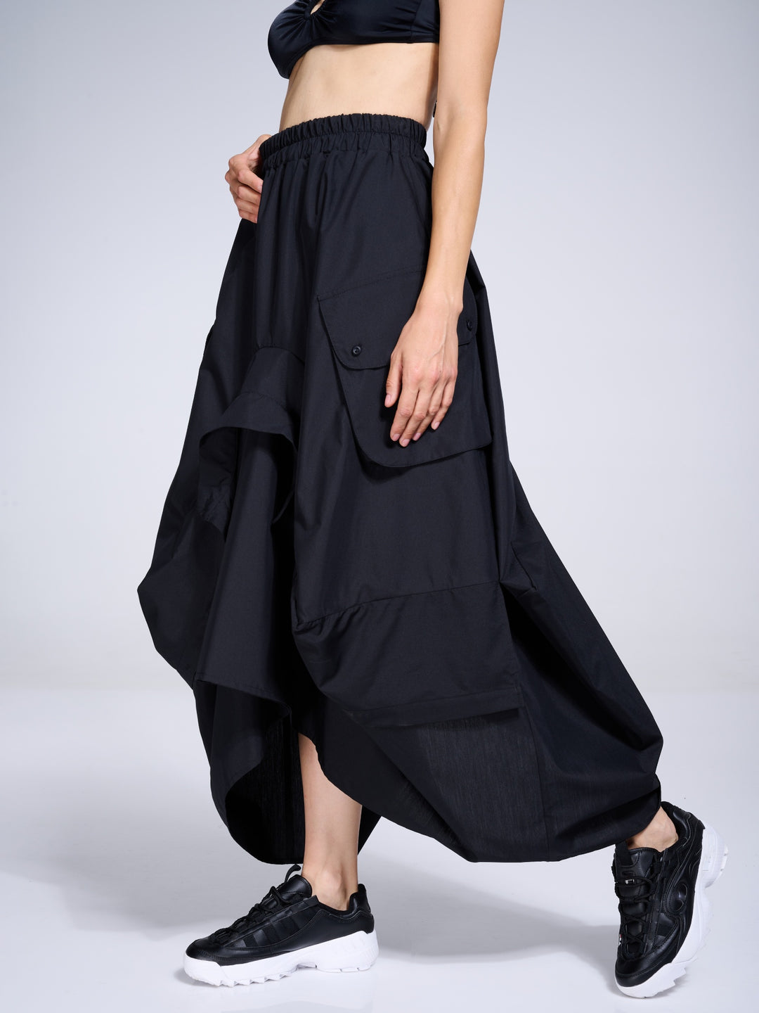 BOHEMSEO☆UNBALANCED DRAPE SKIRT Women's High Waist Maxi Draped Solid Skirt Casual Slit Wrap