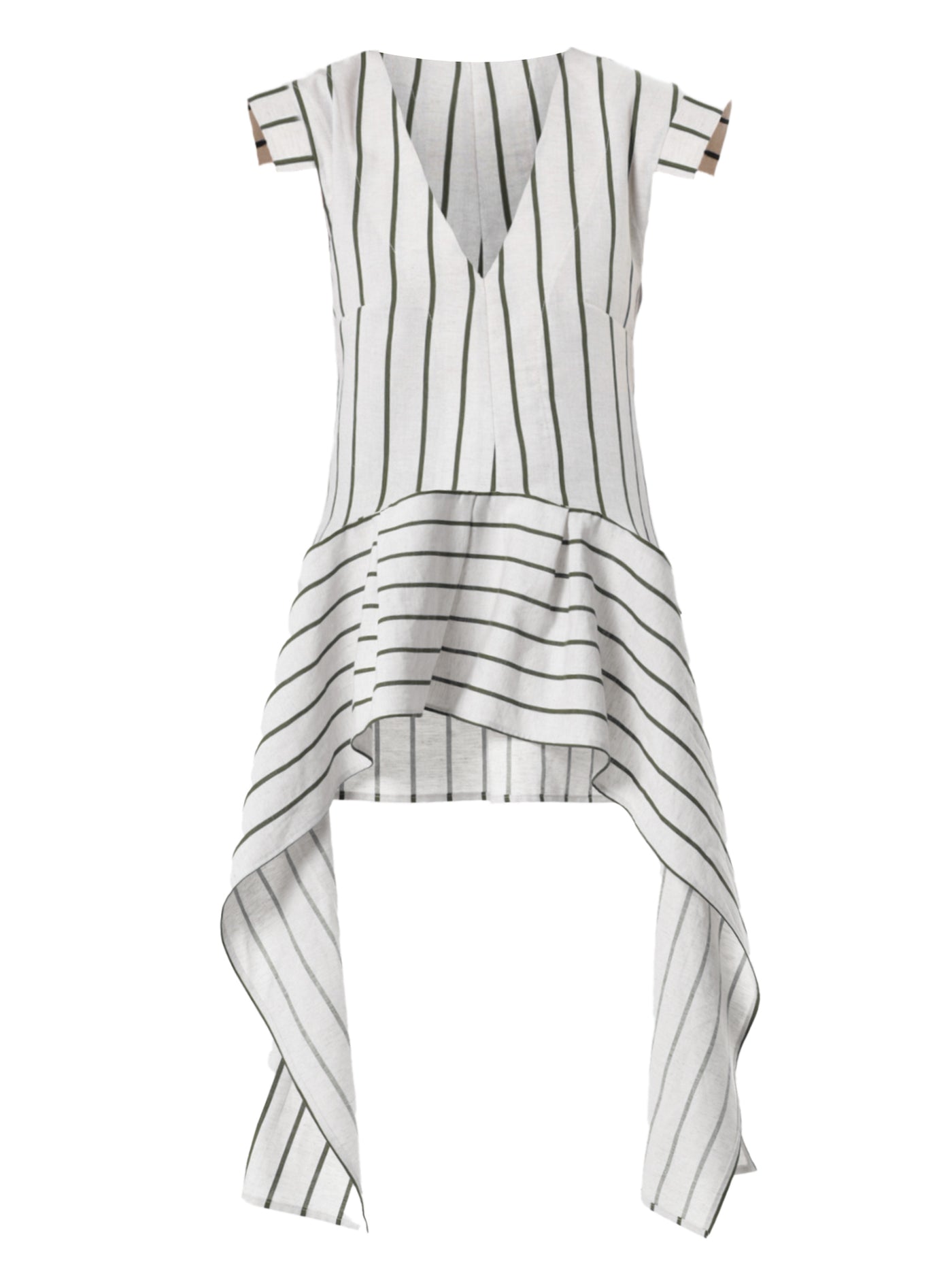 Asymmetric Linen Top on Khaki Stripes