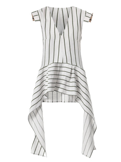 Asymmetric Linen Top on Khaki Stripes