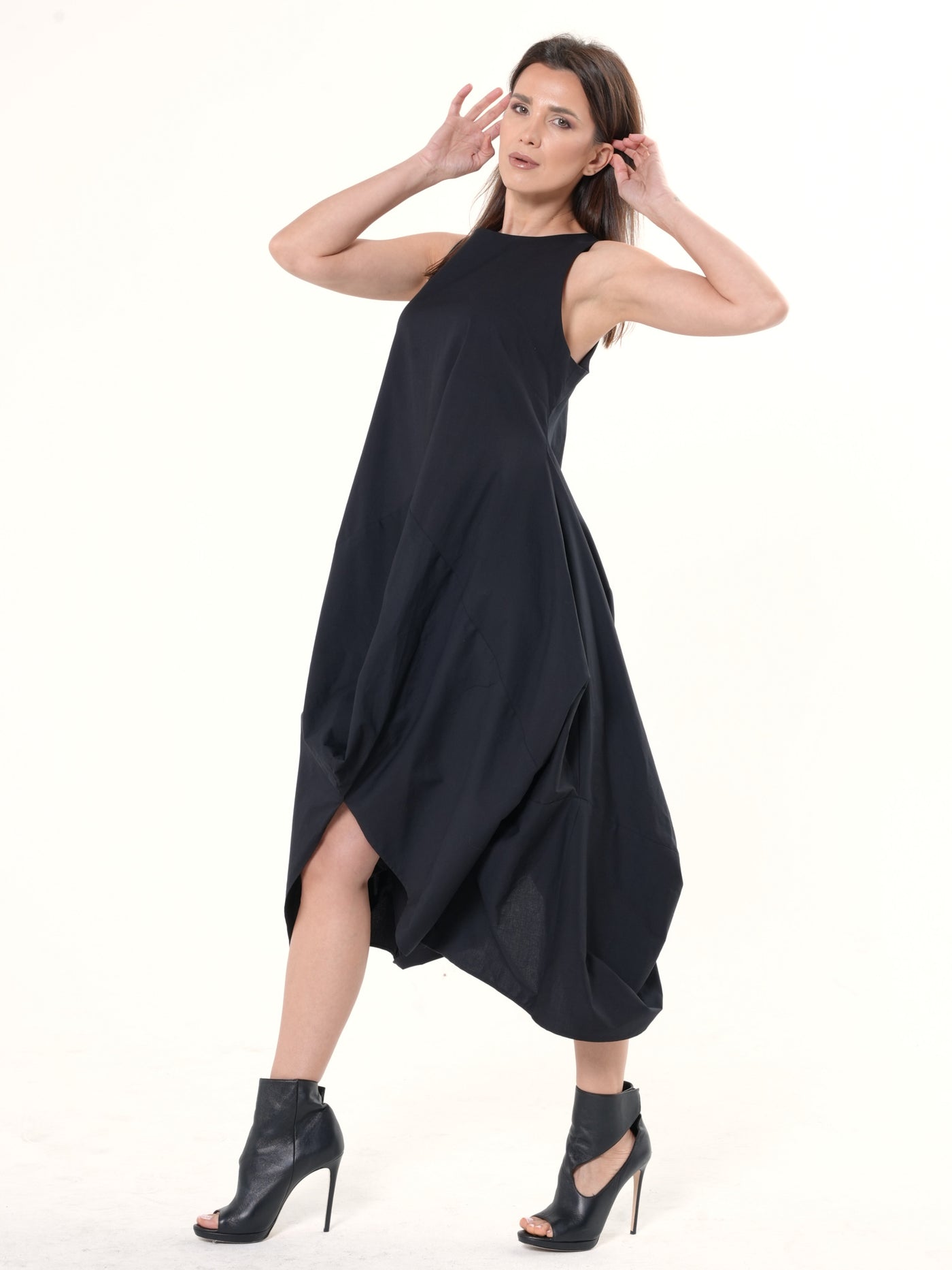 Asymmetric Sleeveless Black Dress