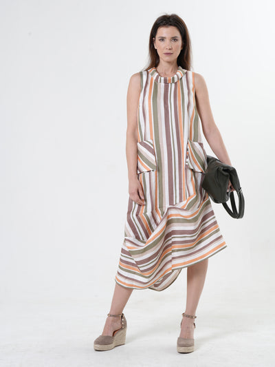 Colorful Striped Linen Midi Dress