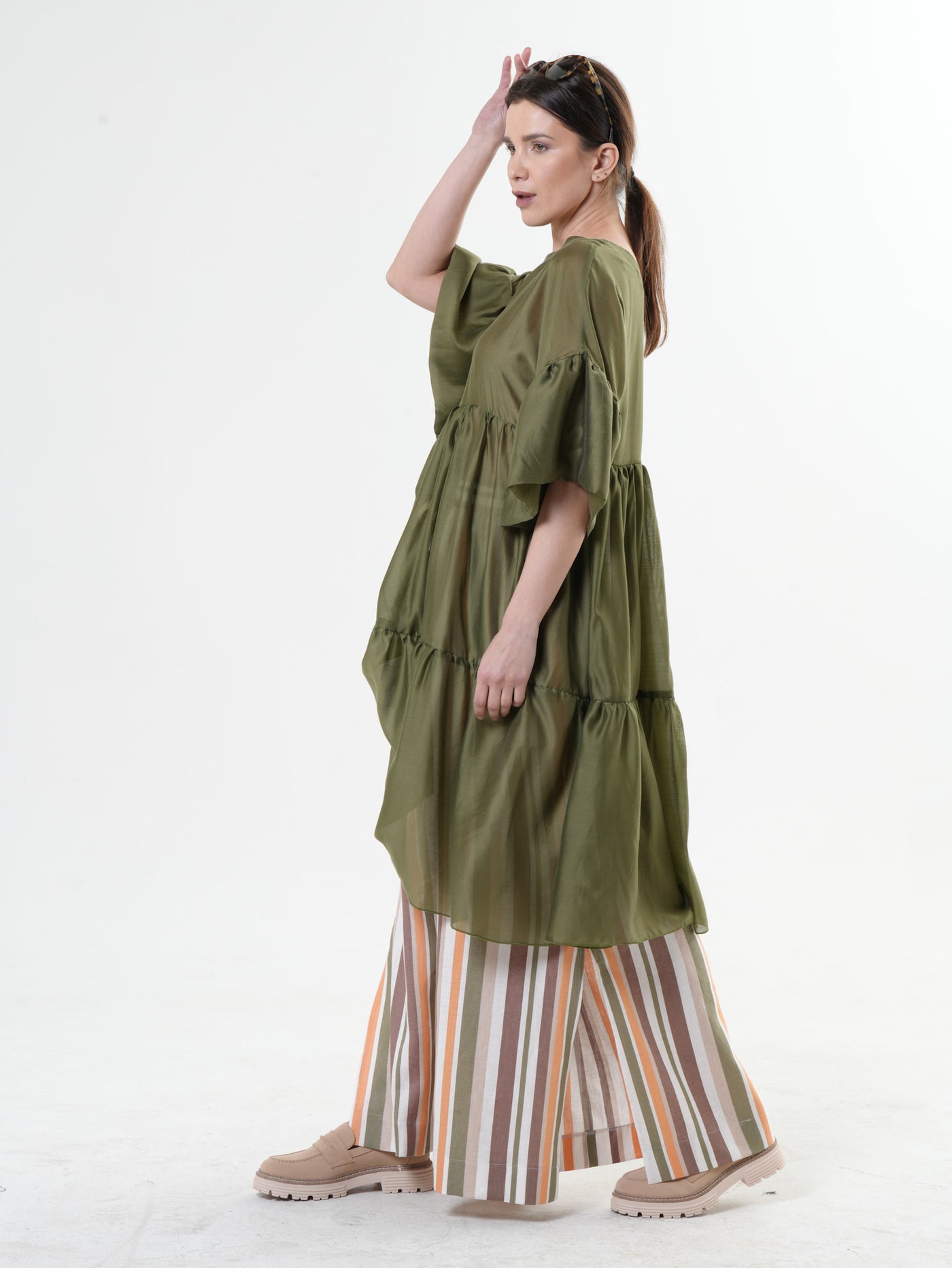 Oversize Sheer Tunic In Khaki