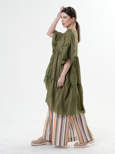 Oversize Sheer Tunic In Khaki
