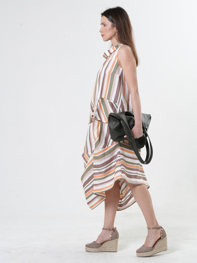 Colorful Striped Linen Midi Dress
