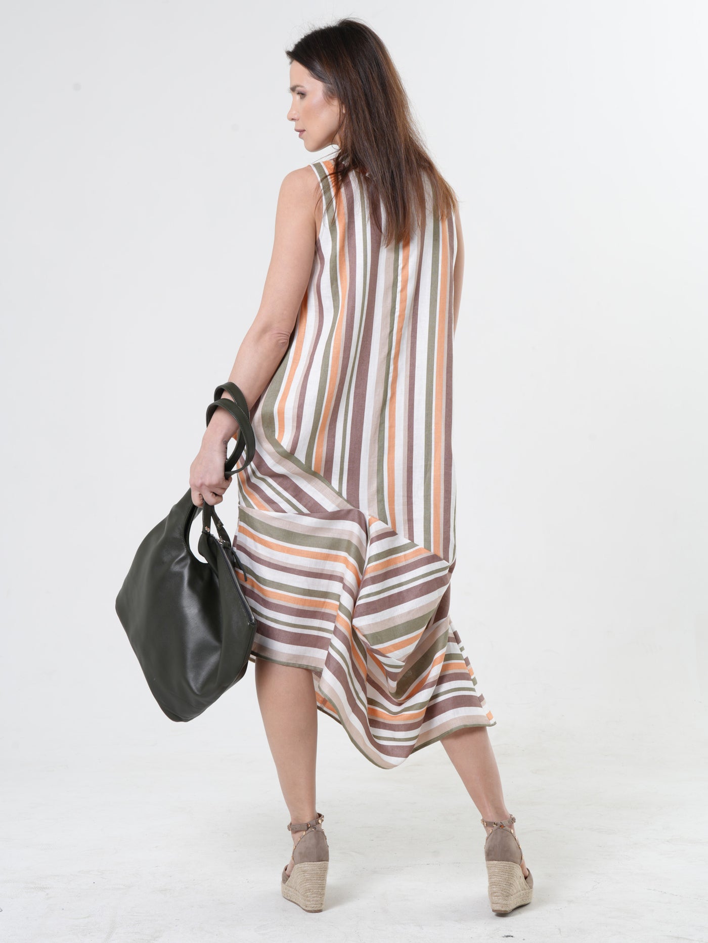 Colorful Striped Linen Midi Dress