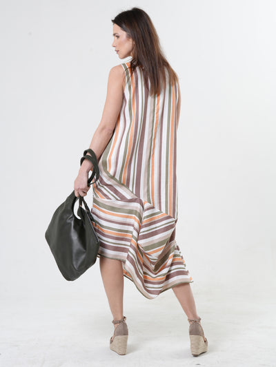 Colorful Striped Linen Midi Dress