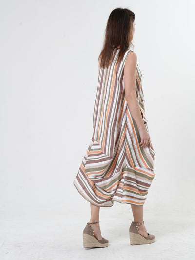 Colorful Striped Linen Midi Dress