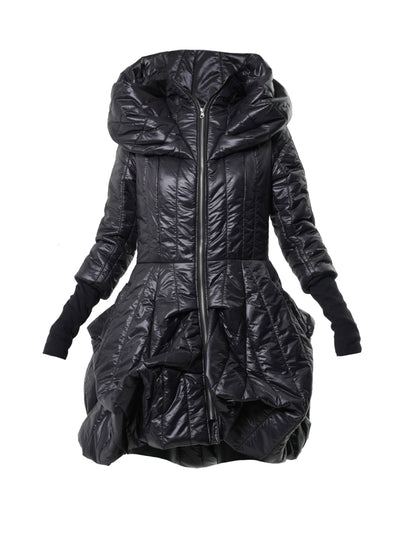 Black Puffer Coat With Large Collar