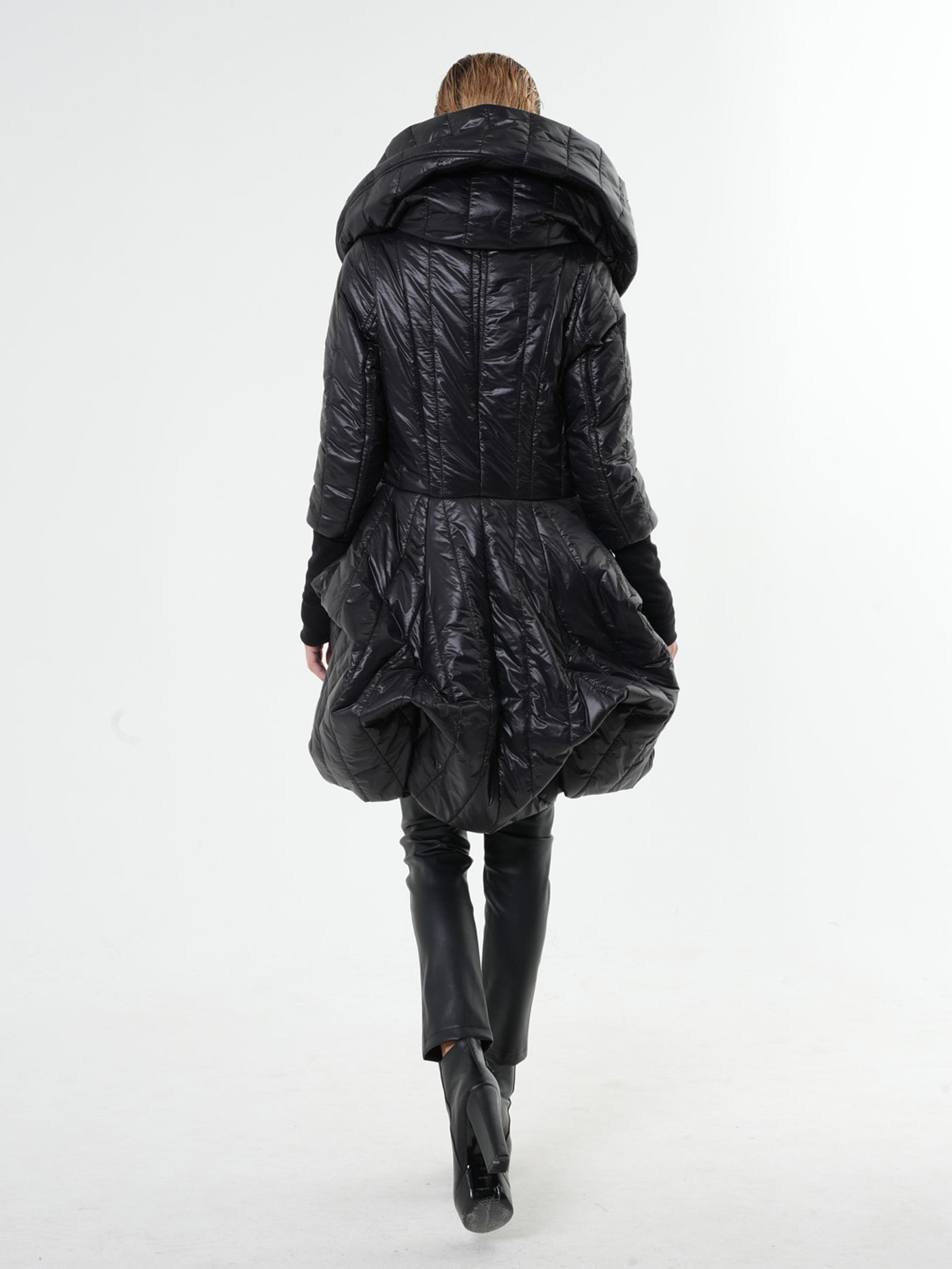 Black Puffer Coat With Large Collar