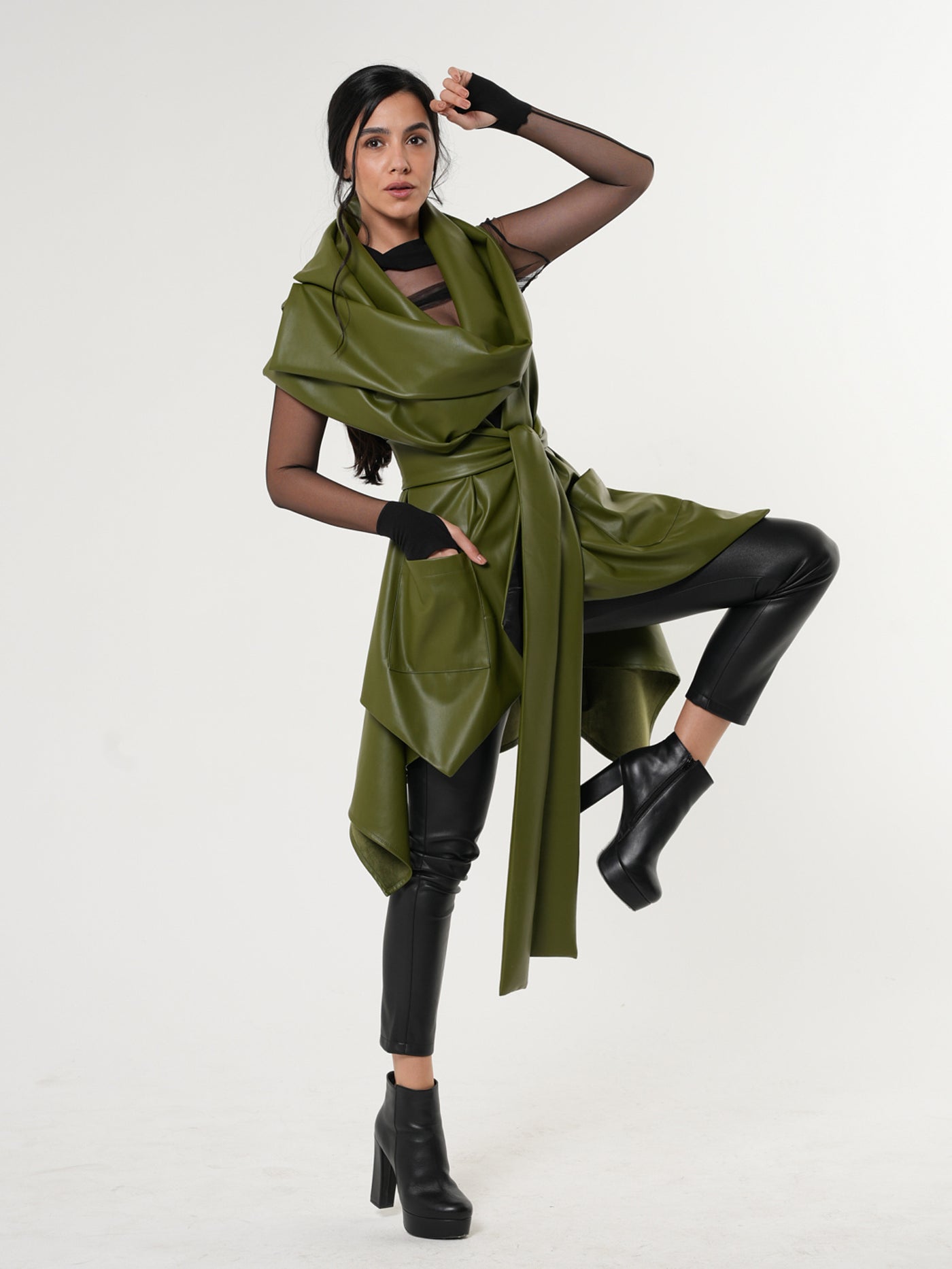 Avant Garde Eco-Leather Vest In Green