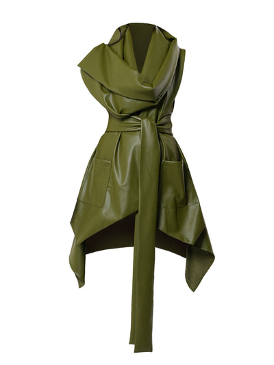 Avant Garde Eco-Leather Vest In Green