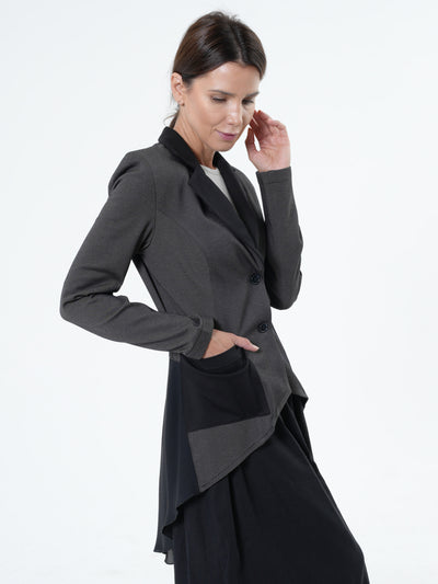 Asymmetric Blazer With Chiffon At The Back