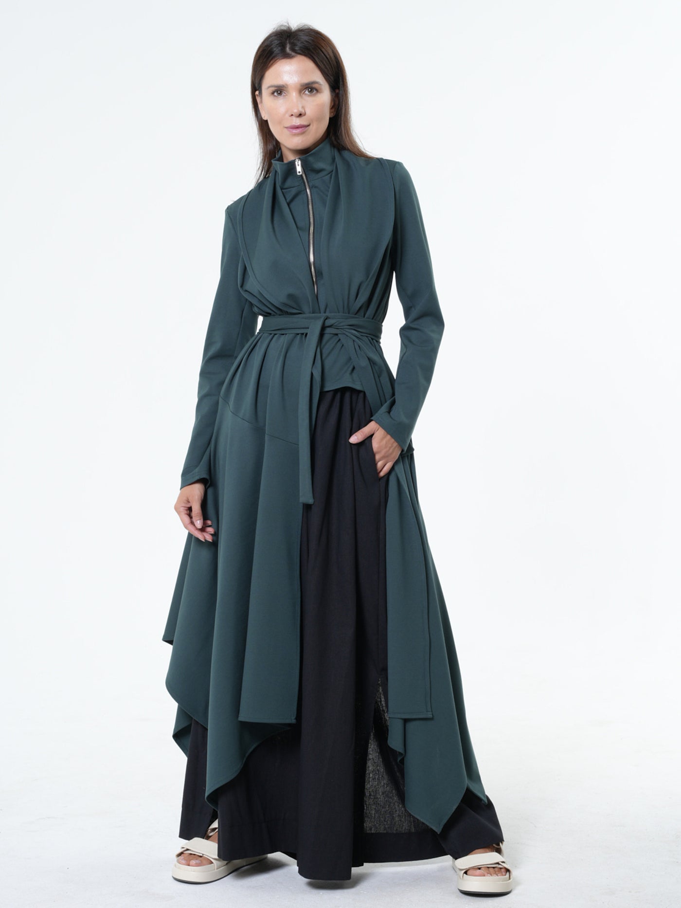 Asymmetric Long Belted Cardigan