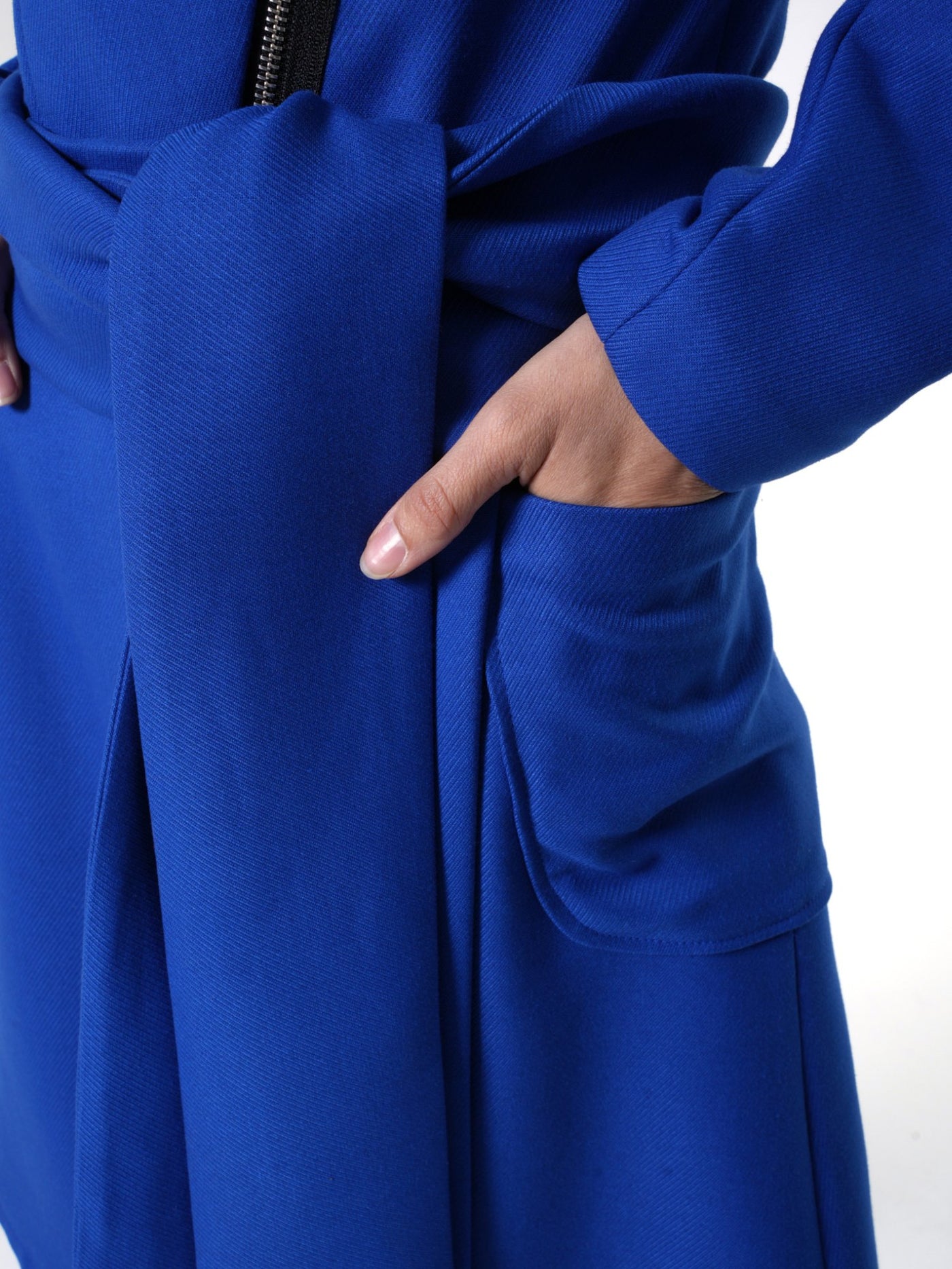 Asymmetric Belted Coat In Royal Blue