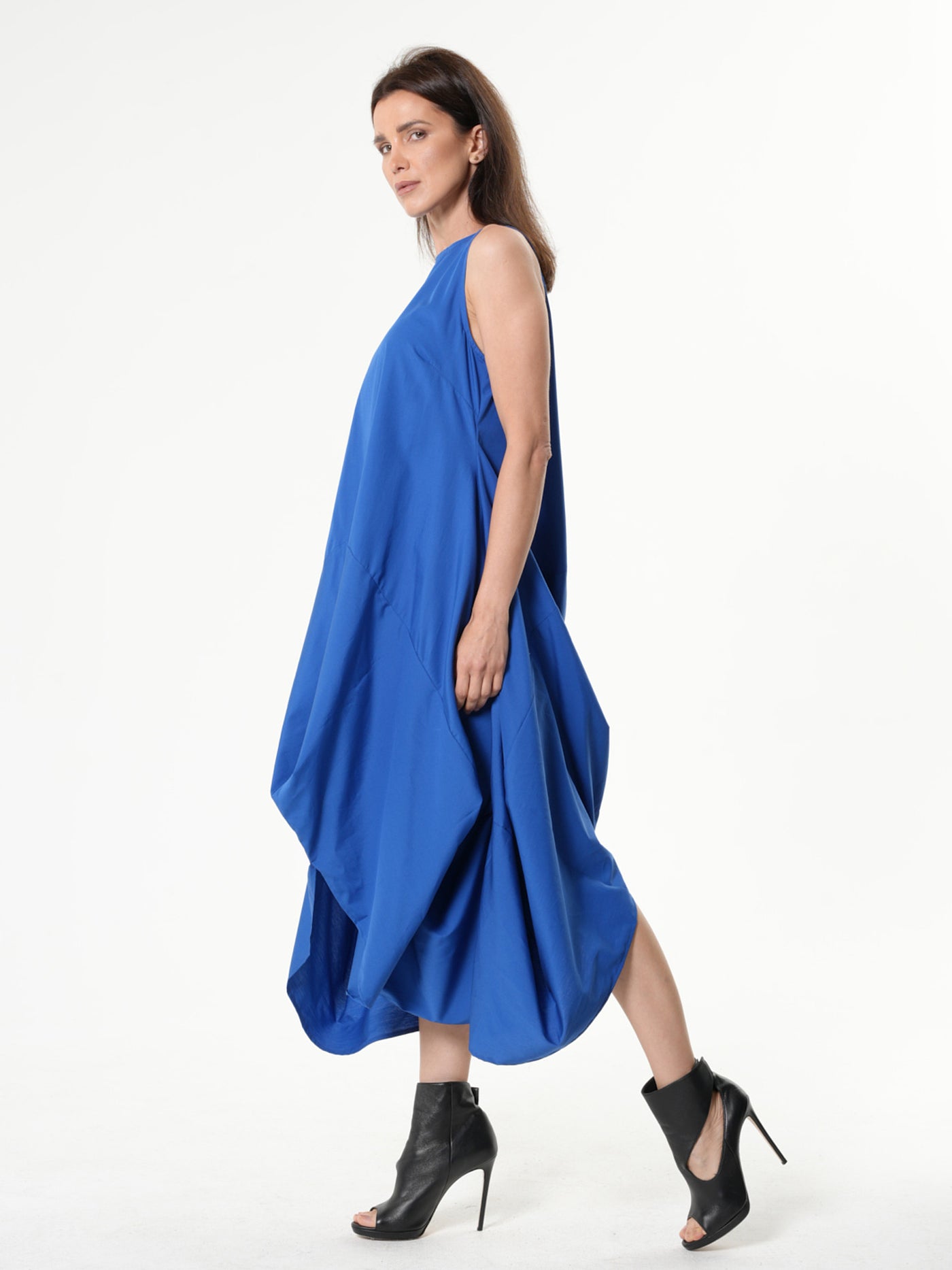 Asymmetric Sleeveless Blue Dress